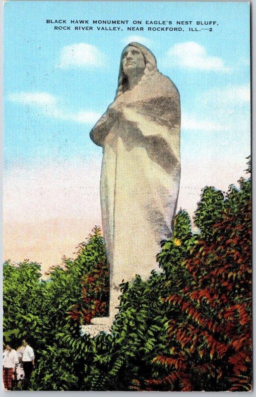 Rockford Illinois ILL, Black Hawk Monument, Eagles Nest Bluff, Statue, Postcard