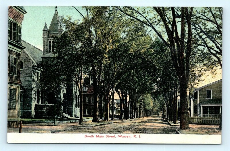 Postcard RI Warren South Main Street Pre 1908 Dirt Streets View F23