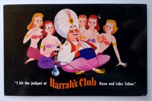 Harrahs Club Casino Postcard Aladdin Genie Jackpot Reno Lake Tahoe Nevada Black