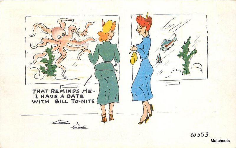 1950s Sexual Innuendo Humor Octopus Women Noble postcard 8961 Topics - Cartoons and Comics photo pic