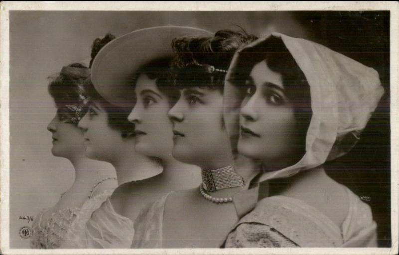 Beautiful Women Hats & Hair Pieces Fine Photography Real Photo Postcard c1910