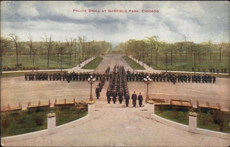 Police Officer Drill Garfield Park Chicago IL c1910 Postcard