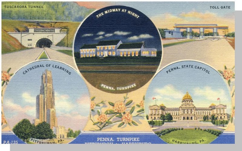 Pittsburgh/Harrisburg, Pennsylvania/PA Postcard, Penn Turnpike Multi-View