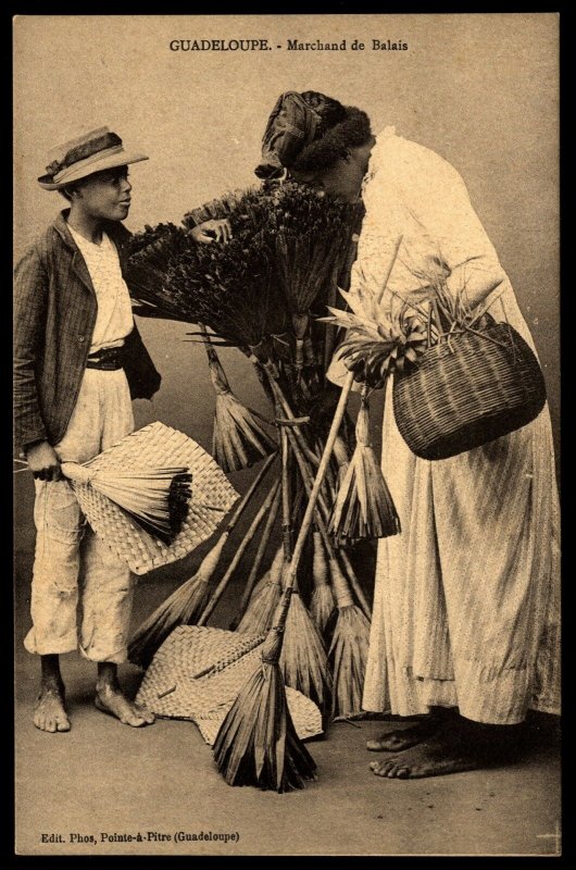 Guadeloupe Vintage Postcard Marchande de Balais Lady buying Broom