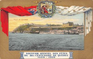 VILLE DE QUEBEC CANADA ANNIVERSARY PATRIOTIC POSTCARD (c. 1908)