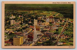 Jackson Mississippi~Downtown~City Aerial View~Skyscraper~Linen 1940s Postcard