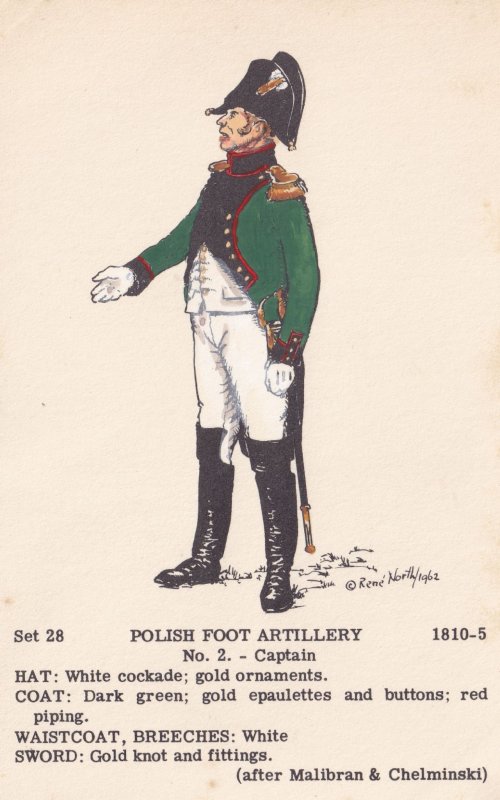 Polish Foot Artillery Captain Uniform Military Napoleonic War Postcard