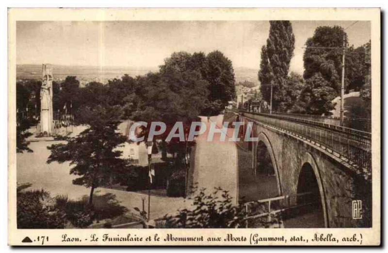 Laon Old Postcard The funicular and the war memorial (Gaumont Abella)