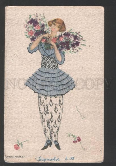 119265 BELLE Lady w/ Flowers by MELA KOEHLER Vintage PC