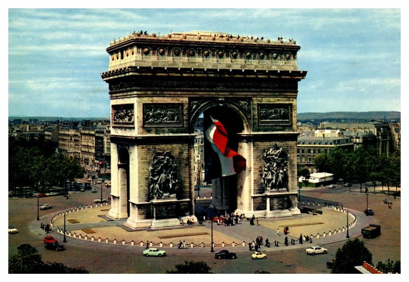 Postcard RPPC  France Paris Arc de Triomphe with French Flag