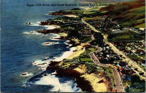 Vtg 1940s Upper Cliff Drive & Coas tHighway Laguna Beach California CA Postcard