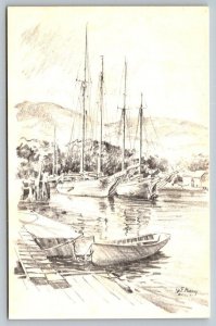 Cape Cod  Dock Boat Scene  Massachusetts   Postcard