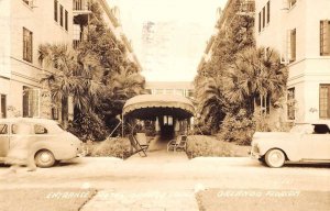 Orlando Florida birds eye view Hotel Orange Court entrance real photo pc BB3348