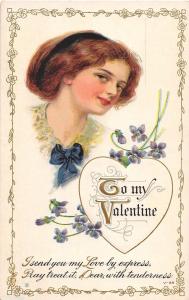E36/ Valentine's Day Love Holiday Postcard c-89 c1910 Woman Gold Heart 33