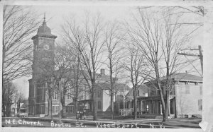 Weedsport NY Brutus Street M. E. Church Tree Lined Street  Real Photo Postcard