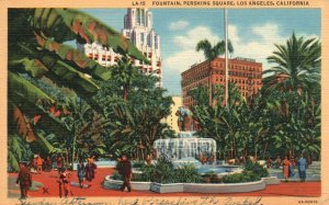 Vintage Postcard 1945 Fountain Pershing Square Los Angeles California Western