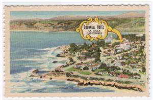 Ocean Front View Colonial Hotel La Jolla California linen postcard