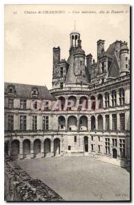 Old Postcard Chateau de Chambord inner court of Francois I Wing