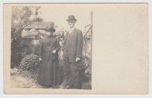 1910s RPPC Real Photo Postcard Old Married Couple Farm Garden