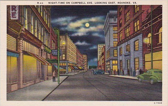 Night Time On Campbell Avenue Looking East Roanoke Virginia