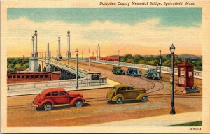 Hampden County Memorial Bridge Springfield Massachusetts MA Linen Postcard UNP 