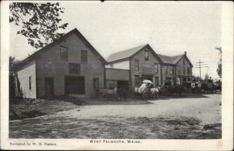 West Falmouth ME Street Scene c1905 Postcard