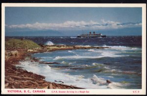 British Columbia VICTORIA C.P.R. Steamer arriving in a Rough Sea White Border