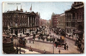 c1910 PICCADILLY CIRCUS LONDON ENGLAND HORSE CARRIAGES POSTCARD P3092
