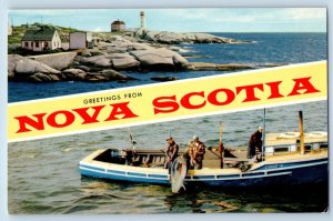 Nova Scotia Canada Postcard Greetings Banner Dual View c1950's Unposted Vintage