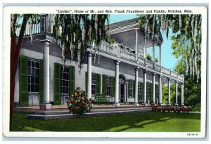 1949 Linden Home Mr. Mrs. Frank Fauntleroy Family Natchez Mississippi Postcard
