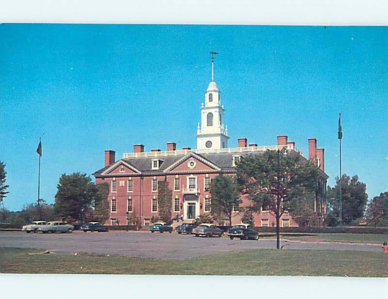 Unused 1950's OLD CARS & NEW STATE HOUSE Dover Delaware DE Q0234