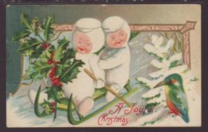 A Joyful Christmas,Children on Sled Postcard 