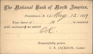 Providence RI National Bank of North America 1879 Postal Card Fancy Cancel