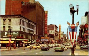 Main Street View Downtown Buffalo New York NY Traffic People Flags Postcard PM 