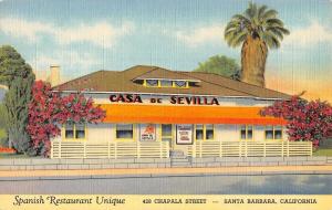 Santa Barbara California Spanish Restaurant Unique Linen Antique Postcard K29118