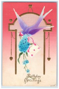 c1910's Birthday Greetings Dove Flowers Letter Art Nouveau Airbrushed Postcard