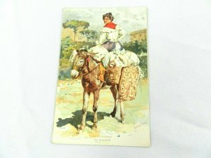 Vintage Postcard Women on Mule A Lavannara La Lavandaia A Della Vable France