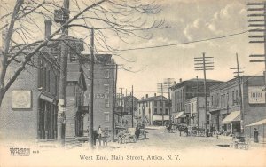 Attica New York West End, Main Street, B/W Lithograph Vintage Postcard U8514