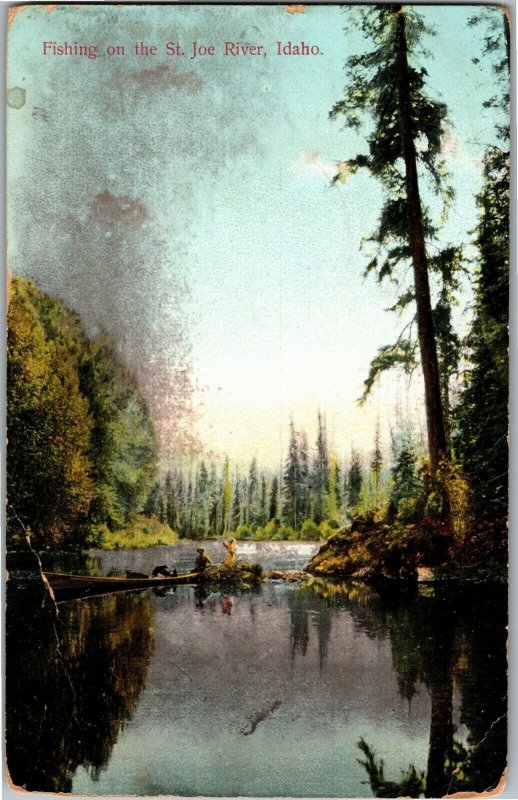 Fishing on the St. Joe River, ID Vintage Postcard B80 