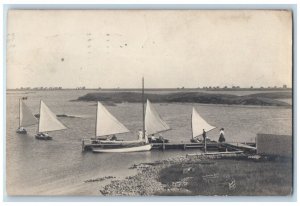 1909 Sail Boats Dock View Brooklyn New York NY RPPC Photo Posted Postcard