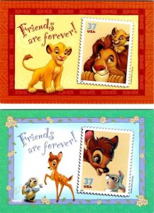 2~4X6 2003 Postcards DISNEY Characters SIMBA~LION KING & BAMBI Friends Forever!