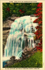 High Falls Horsepasture River Sapphire Co North Carolina NC Linen Postcard S22
