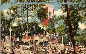 St Petersburg Florida Williams Park Open Air Band Concert Linen Postcard 