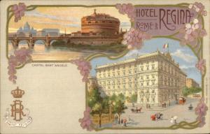Rome Roma Hotel Regina Art Nouveau Border Promo Adv c1905 Postcard