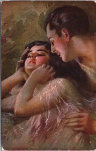 Romantic Couple In Love Jugendstil Vintage Postcard C100