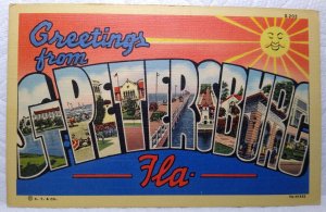 Greetings From St Petersburg Florida Large Letter Linen Postcard Curt Teich