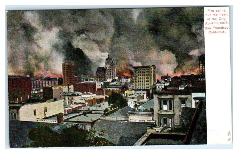 SAN FRANCISCO CA -1906 Earthquake FIRE EATING Heart of the City Weidner Postcard 