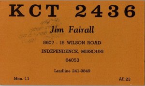 QSL Radio Card From Independence Missouri KCT 2436