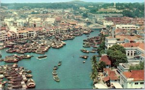 postcard - Singapore - aerial Singapore River with Indonesia postmark