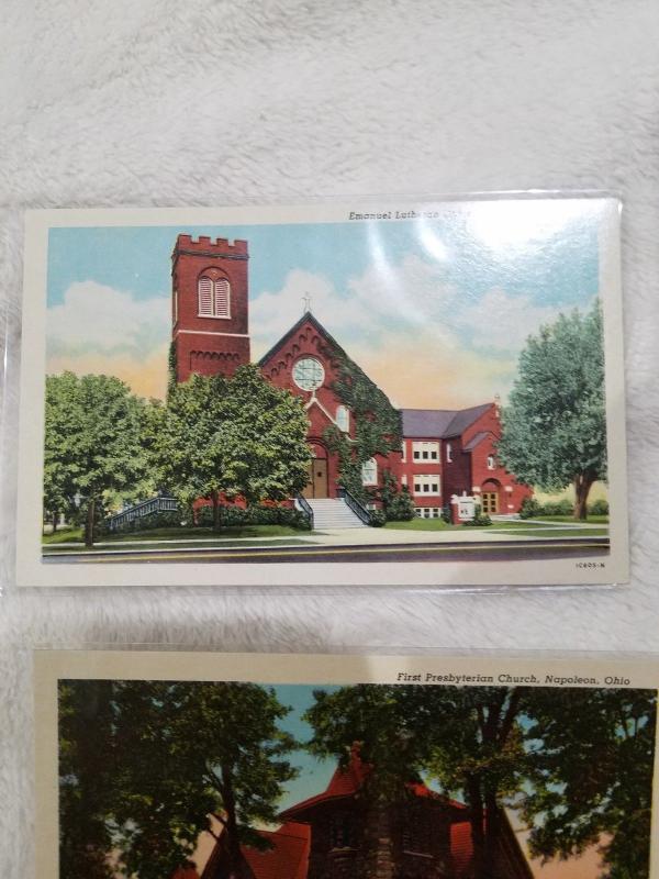 Lot of 4 Antique Postcards - Churches of Napoleon, Ohio  Mint Condition